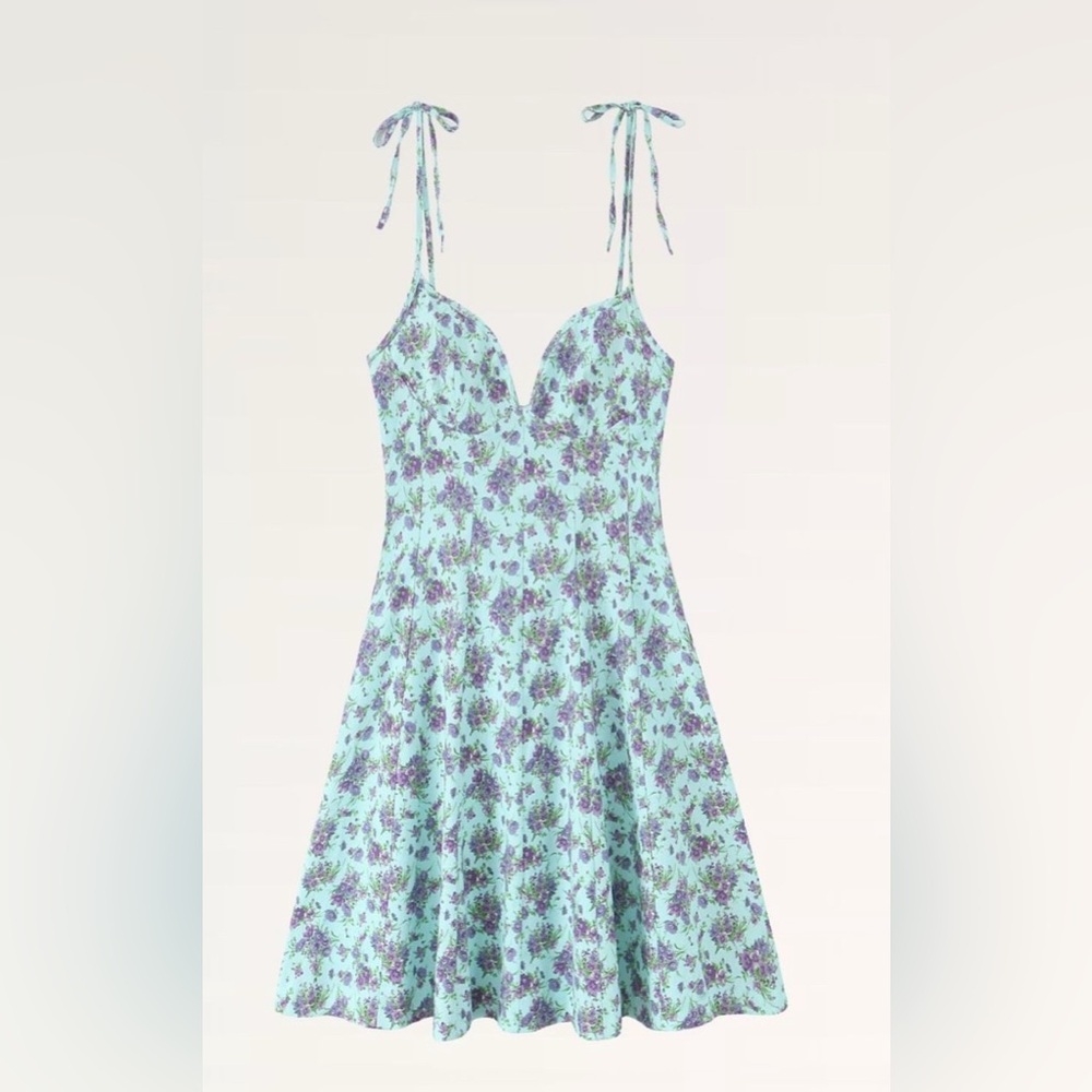 ZARA WOMAN SS25 Turquoise FLORAL POPLIN DRESS 3152/346/402